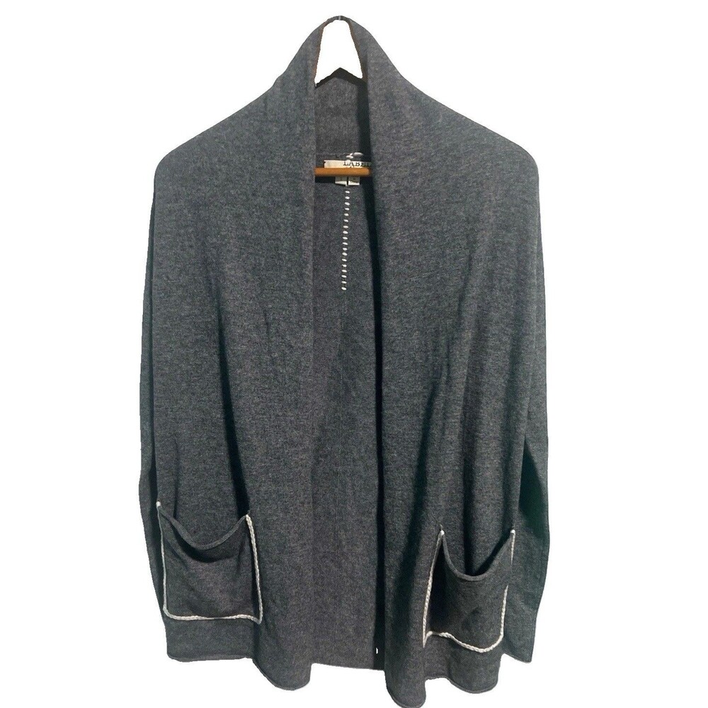 Label + Thread Cardigan Women’s Small Gray Wool Cashmere Open Front Pockets Cozy